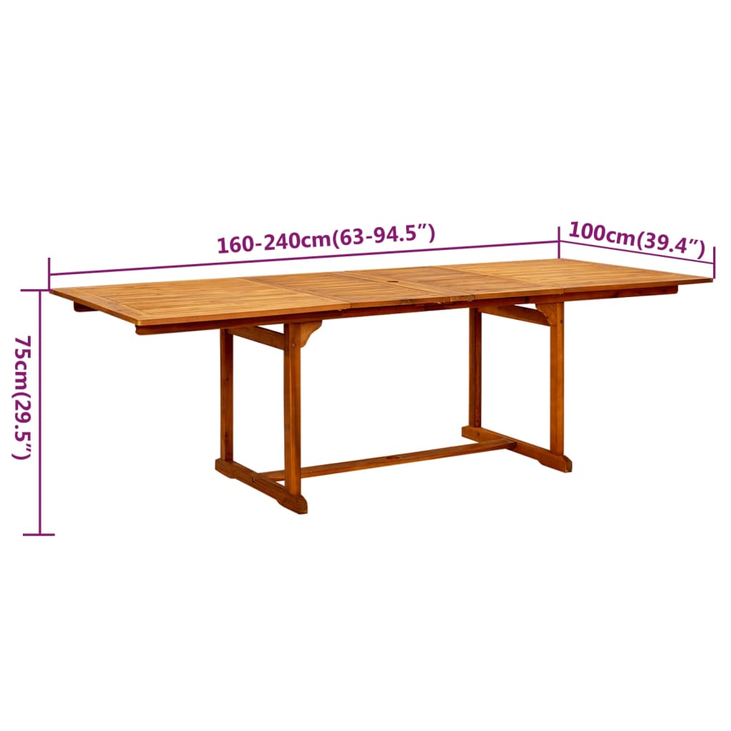 vidaXL 9-częściowy zestaw mebli ogrodowych, lite drewno akacjowe, 160-240 cm
