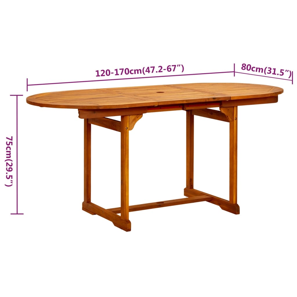 vidaXL 5-częściowy zestaw mebli ogrodowych, lite drewno akacjowe, 120-170 cm