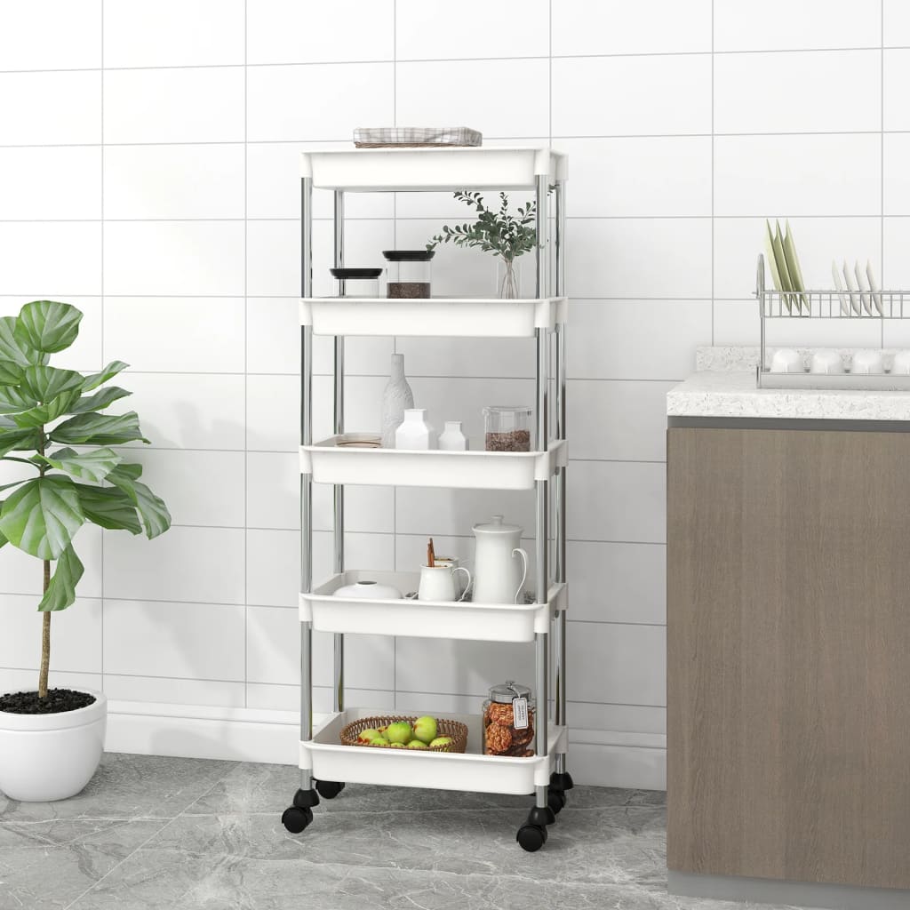 vidaXL 5-poziomowy wózek kuchenny, biały, 42x29x128 cm, żelazo i ABS