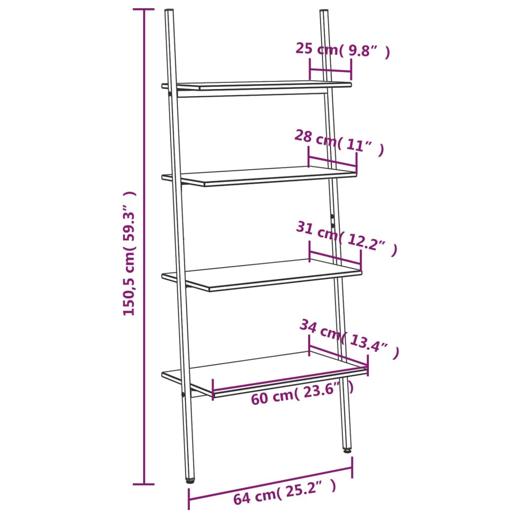 vidaXL Regał drabina z 4 półkami, jasnobrązowo-czarny, 64x34x150,5 cm