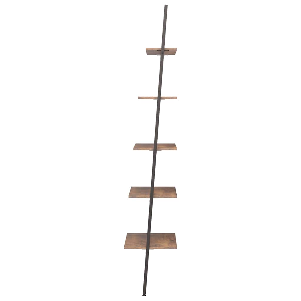 vidaXL Regał drabina z 5 półkami, ciemnobrązowo-czarny, 64x34x185,5 cm