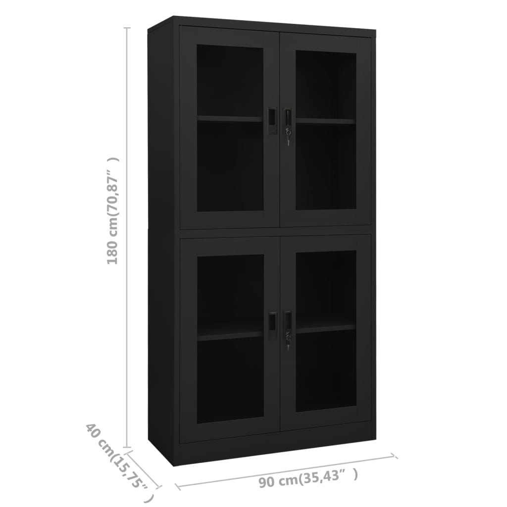 vidaXL Szafa biurowa, antracytowa, 90x40x180cm, stal i szkło hartowane