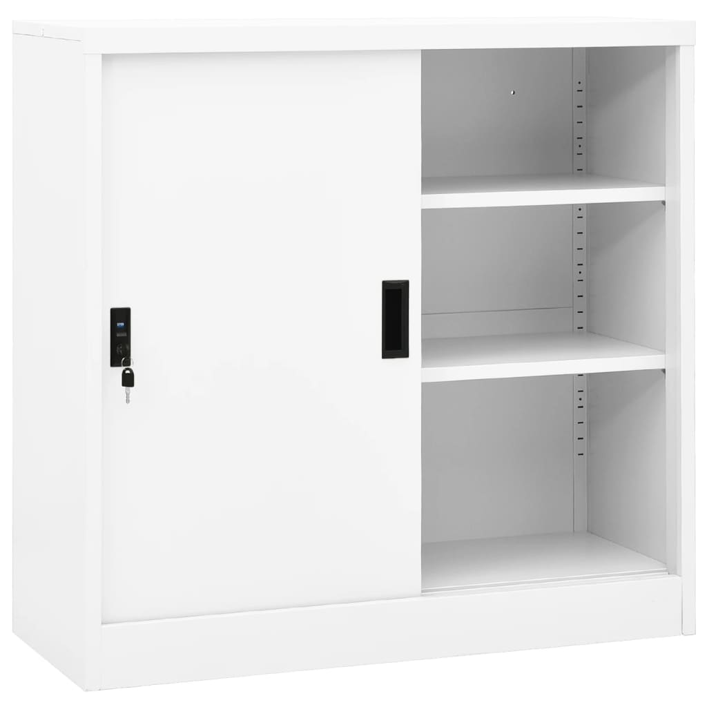 vidaXL Szafka biurowa z przesuwnymi drzwiami, biała, 90x40x90 cm