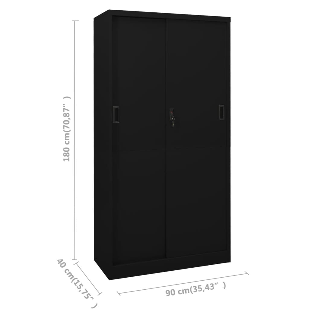 vidaXL Szafa biurowa z przesuwnymi drzwiami, czarna, 90x40x180 cm