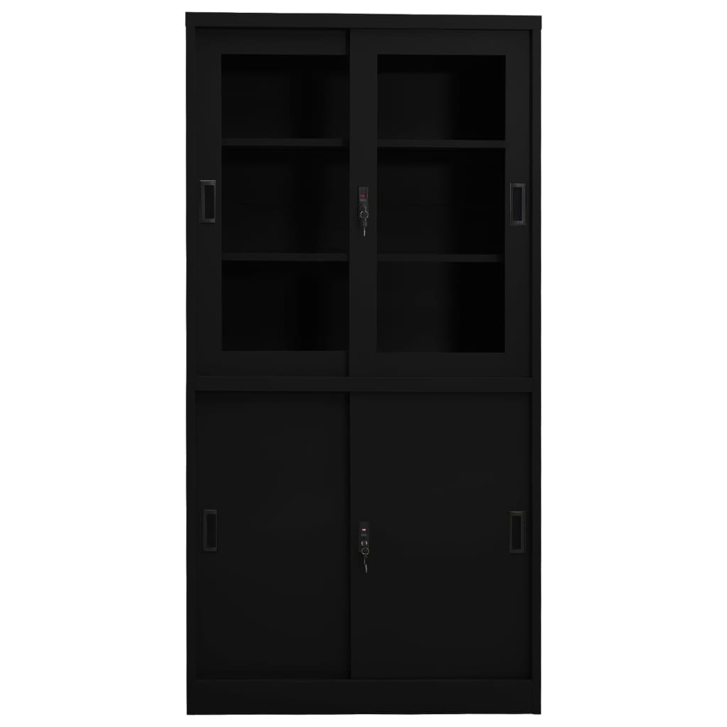 vidaXL Szafa biurowa z przesuwnymi drzwiami, czarna, 90x40x180 cm