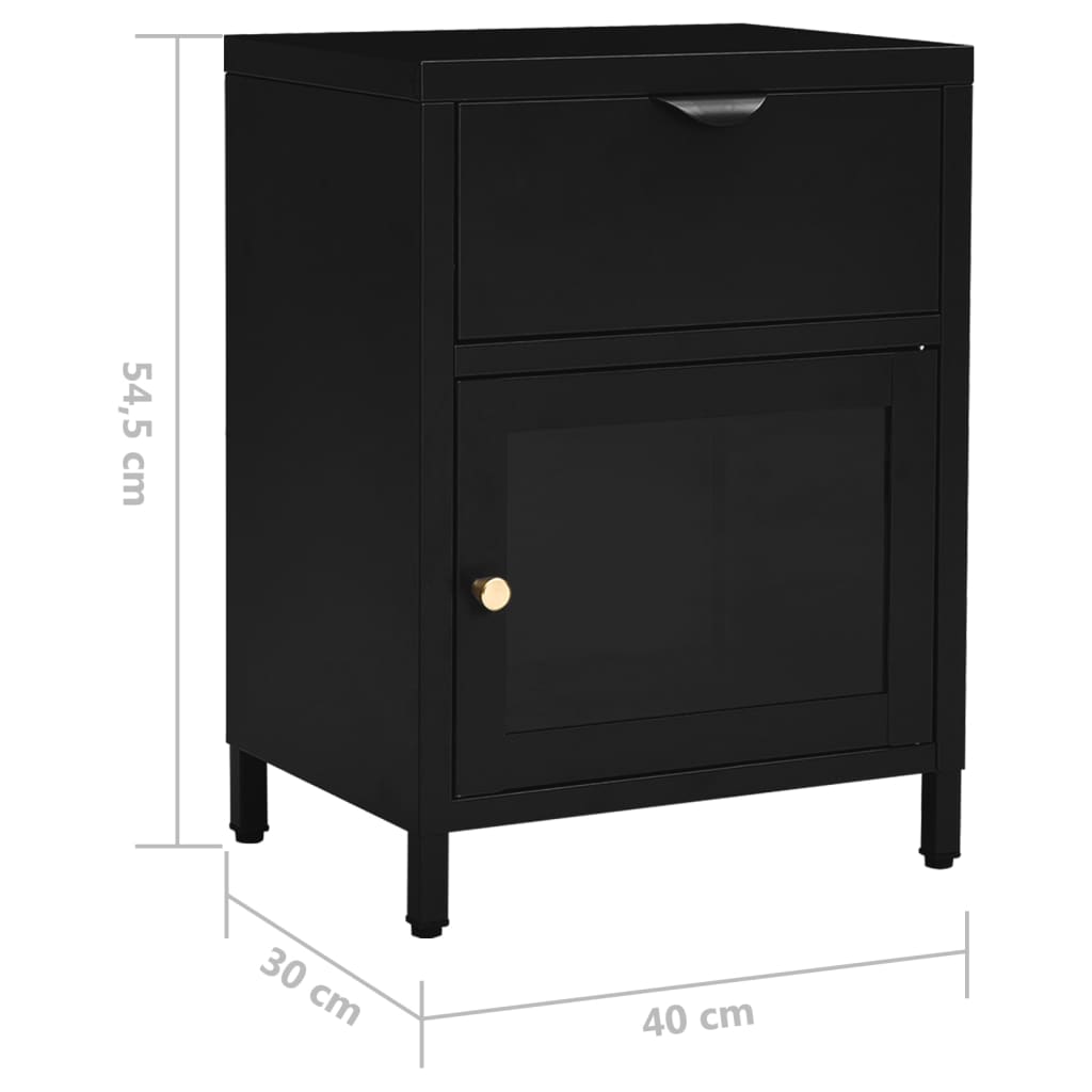 vidaXL Szafka nocna, czarna, 40x30x54,5 cm, stal i szkło