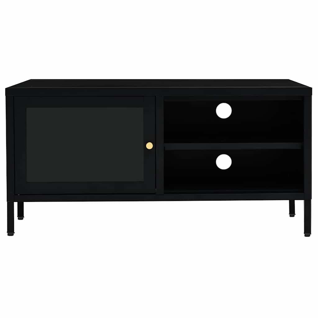 vidaXL Szafka pod telewizor, czarna, 90x30x44 cm, stal i szkło