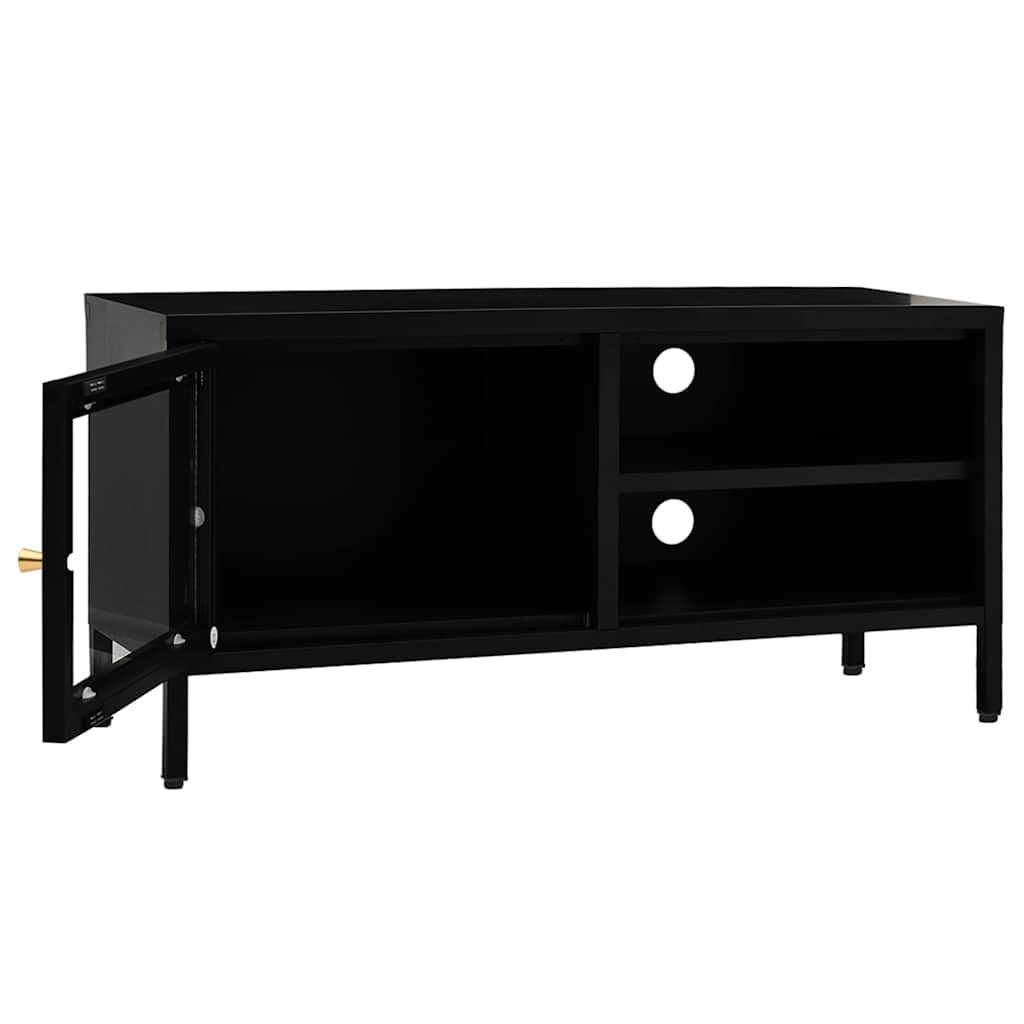 vidaXL Szafka pod telewizor, czarna, 90x30x44 cm, stal i szkło