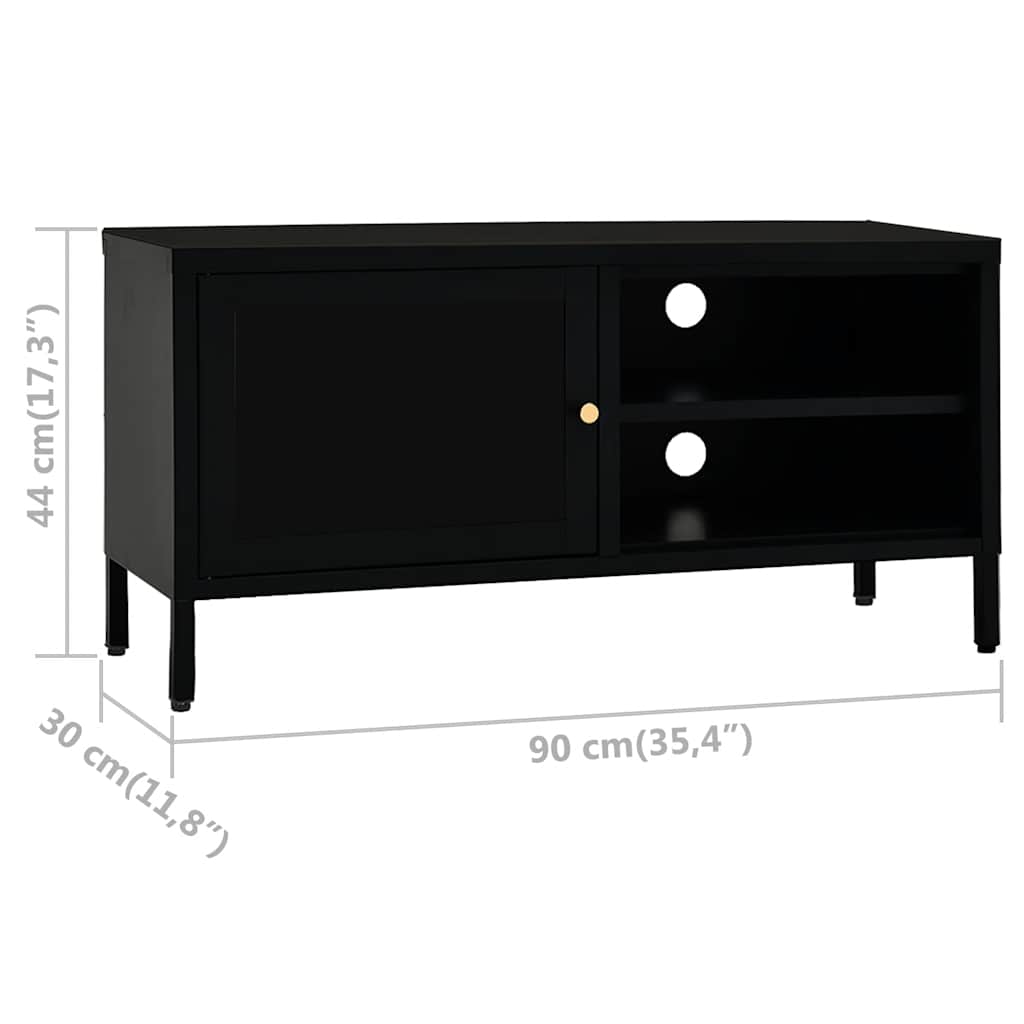 vidaXL Szafka pod telewizor, czarna, 90x30x44 cm, stal i szkło