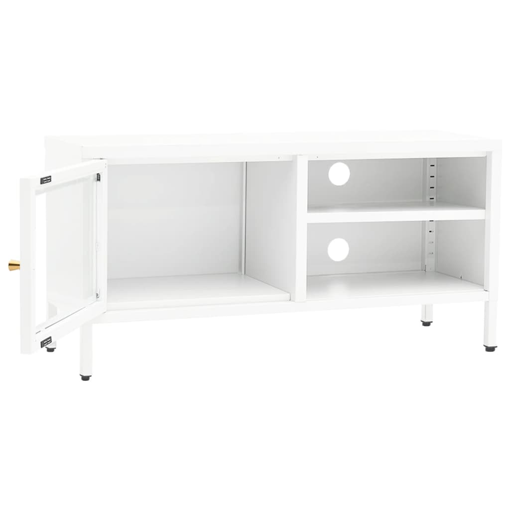 vidaXL Szafka pod telewizor, biała, 90x30x44 cm, stal i szkło