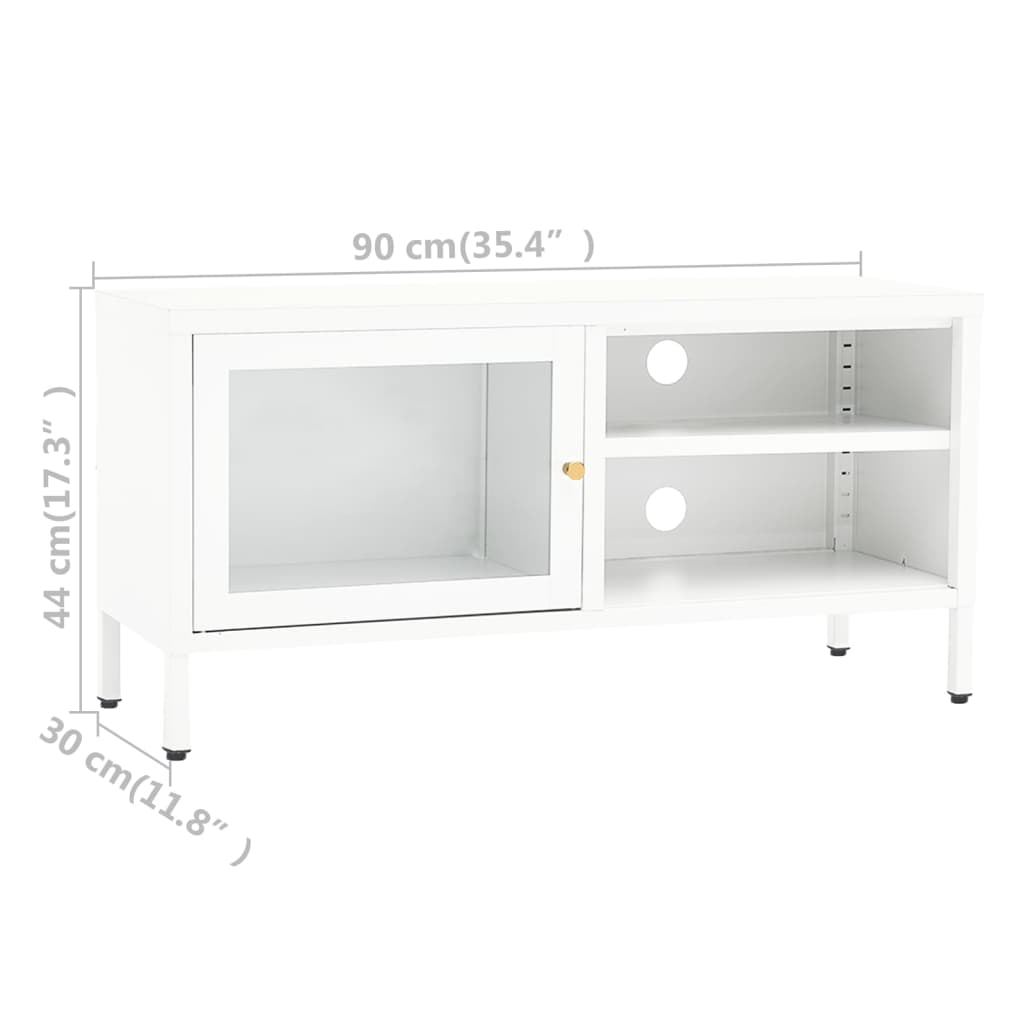 vidaXL Szafka pod telewizor, biała, 90x30x44 cm, stal i szkło