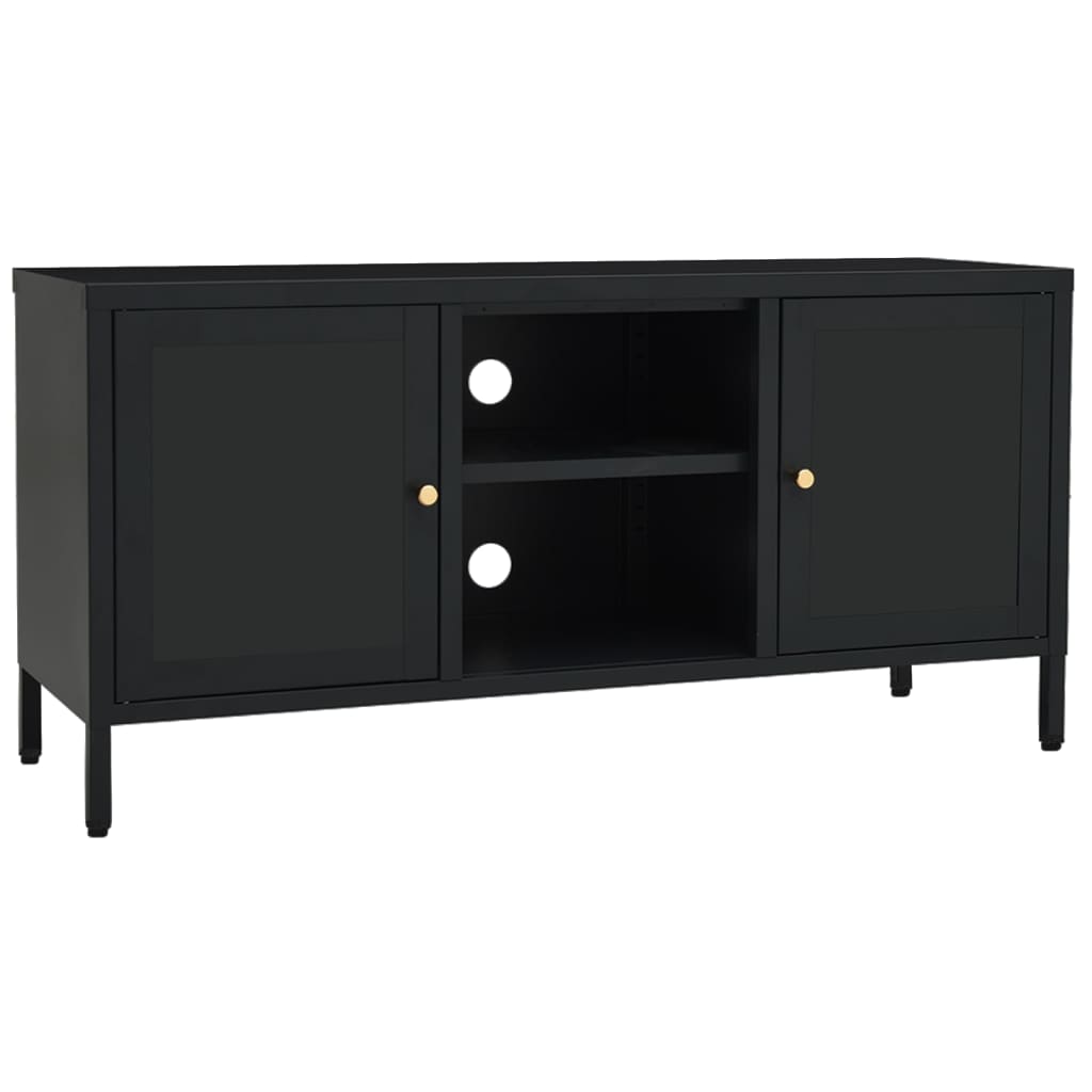 vidaXL Szafka pod telewizor, czarna, 105x35x52 cm, stal i szkło