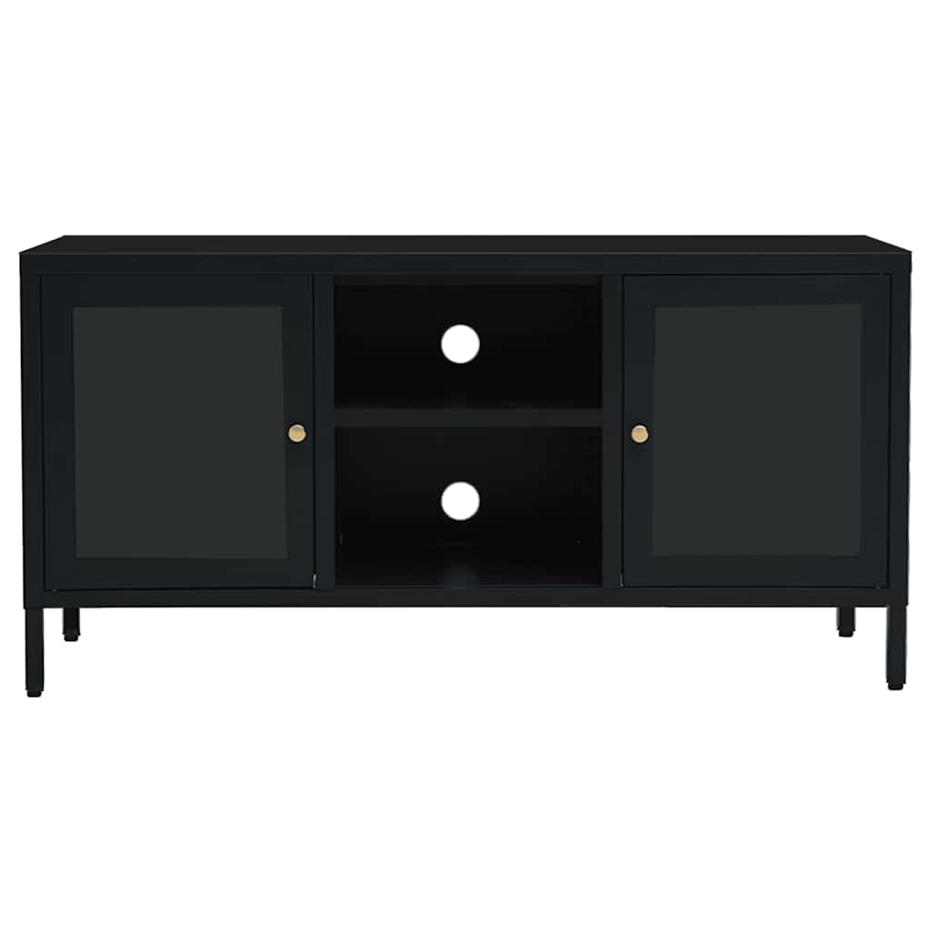 vidaXL Szafka pod telewizor, czarna, 105x35x52 cm, stal i szkło