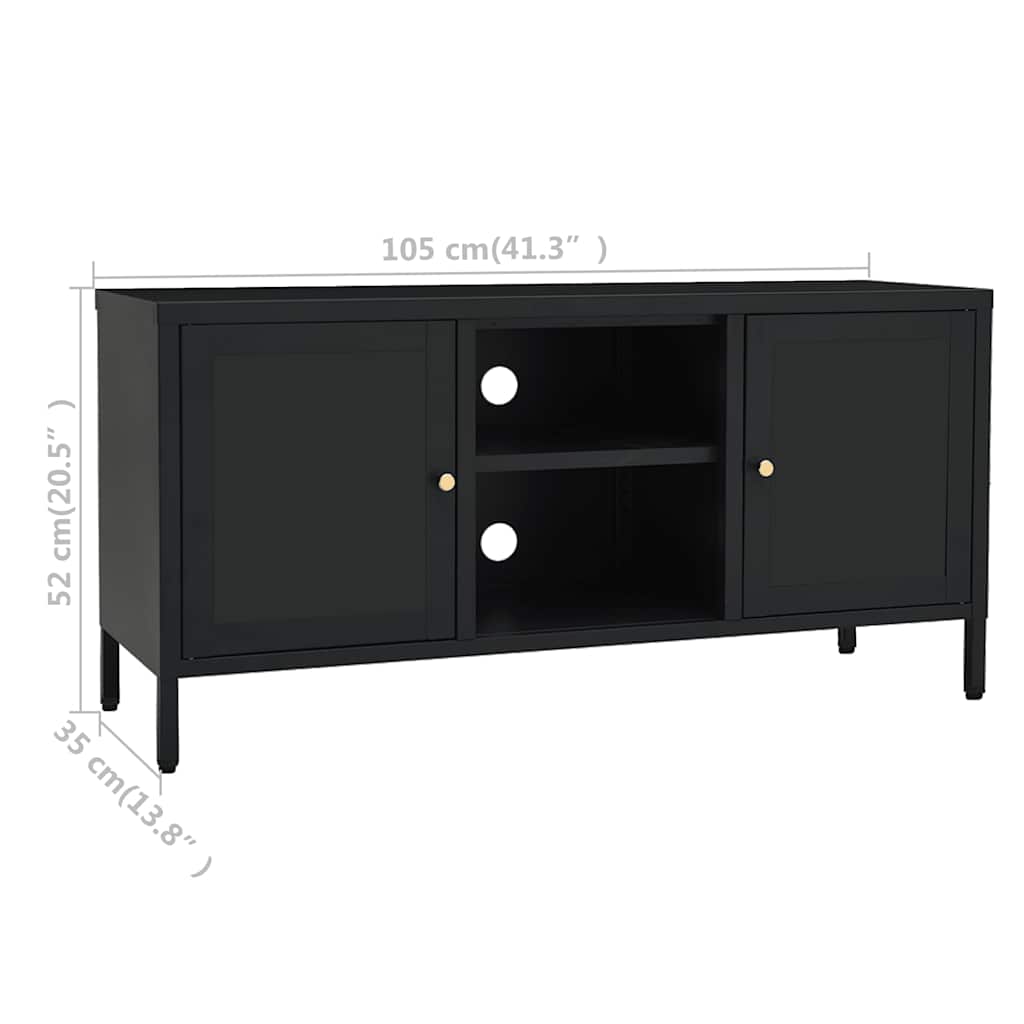 vidaXL Szafka pod telewizor, czarna, 105x35x52 cm, stal i szkło