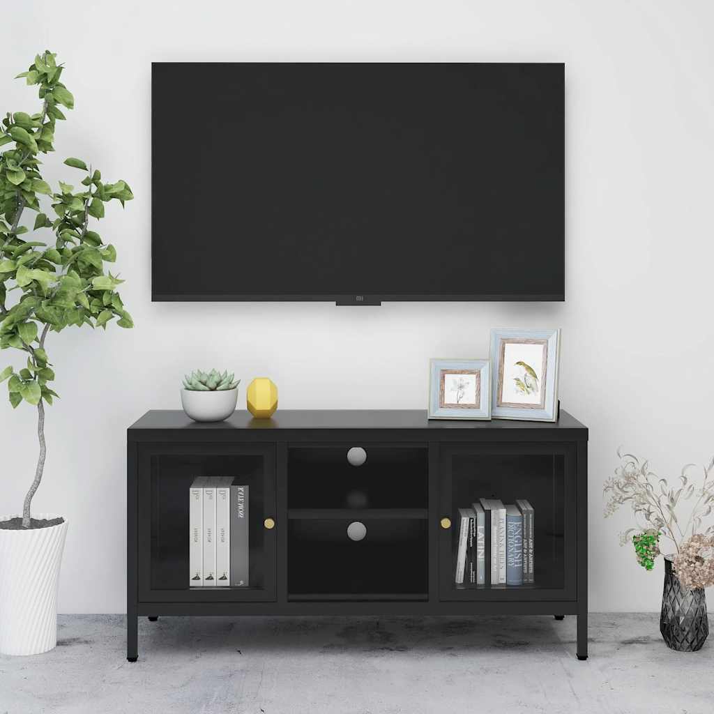 vidaXL Szafka pod telewizor, czarna, 105x35x52 cm, stal i szkło