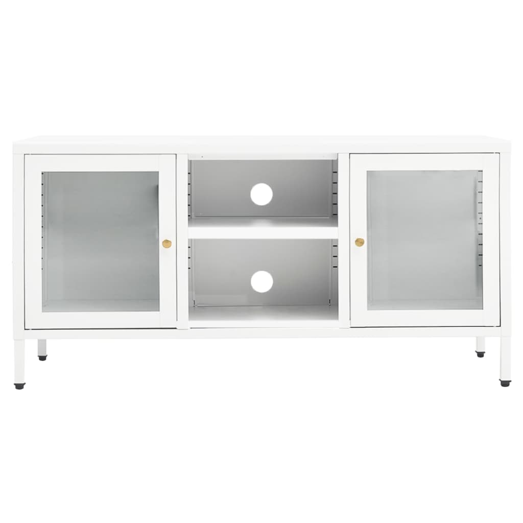 vidaXL Szafka pod telewizor, biała, 105x35x52 cm, stal i szkło