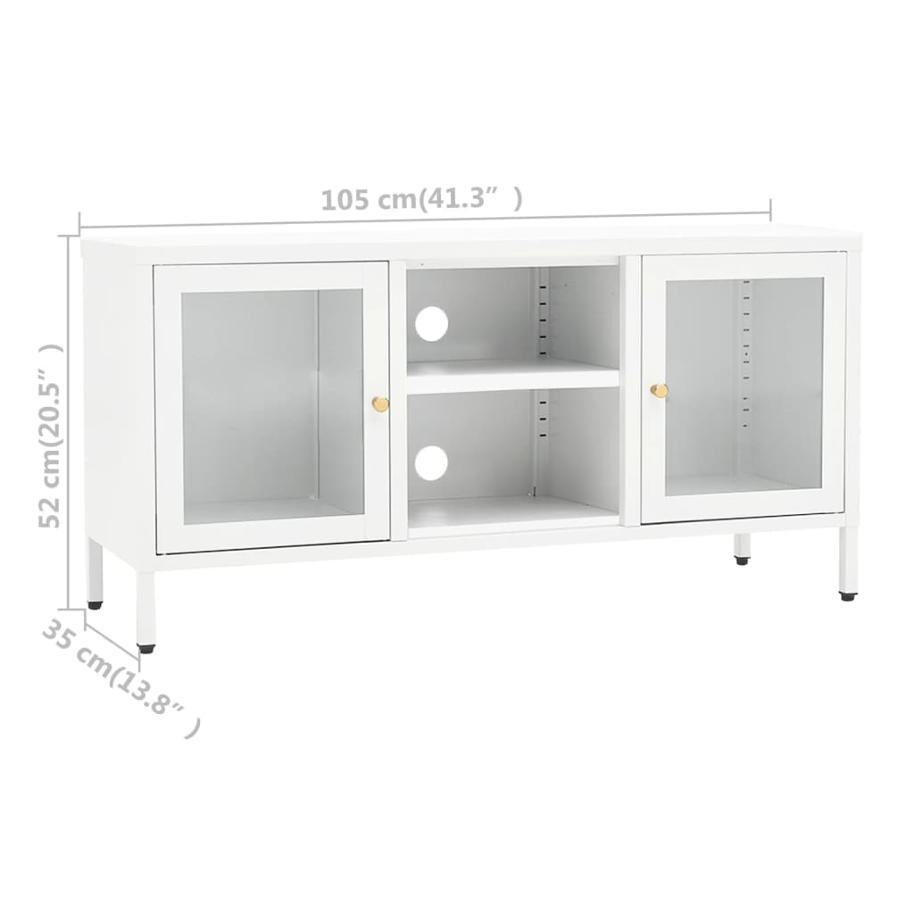 vidaXL Szafka pod telewizor, biała, 105x35x52 cm, stal i szkło