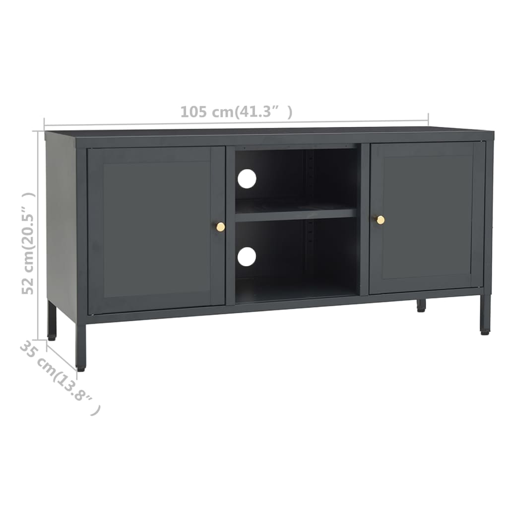 vidaXL Szafka pod telewizor, antracytowa, 105x35x52 cm, stal i szkło