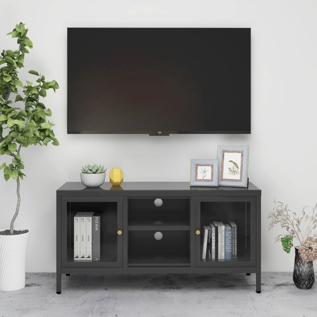 vidaXL Szafka pod telewizor, antracytowa, 105x35x52 cm, stal i szkło