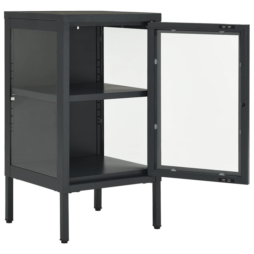 vidaXL Szafka boczna, antracytowa, 38x35x70 cm, stal i szkło