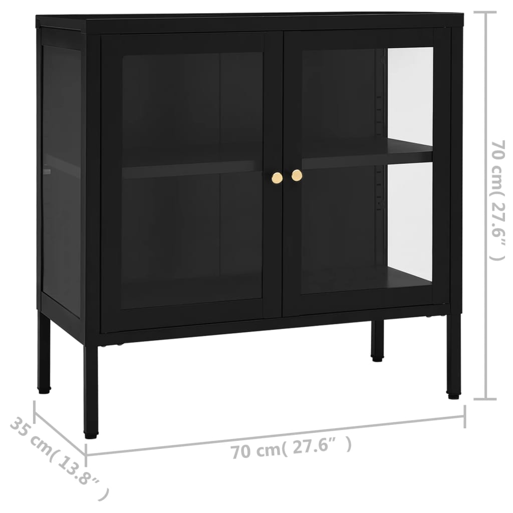 vidaXL Szafka boczna, czarna, 70x35x70 cm, stal i szkło