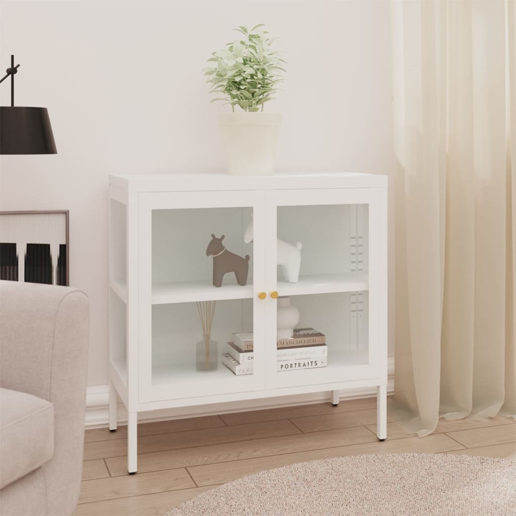 vidaXL Szafka boczna, biała, 70x35x70 cm, stal i szkło