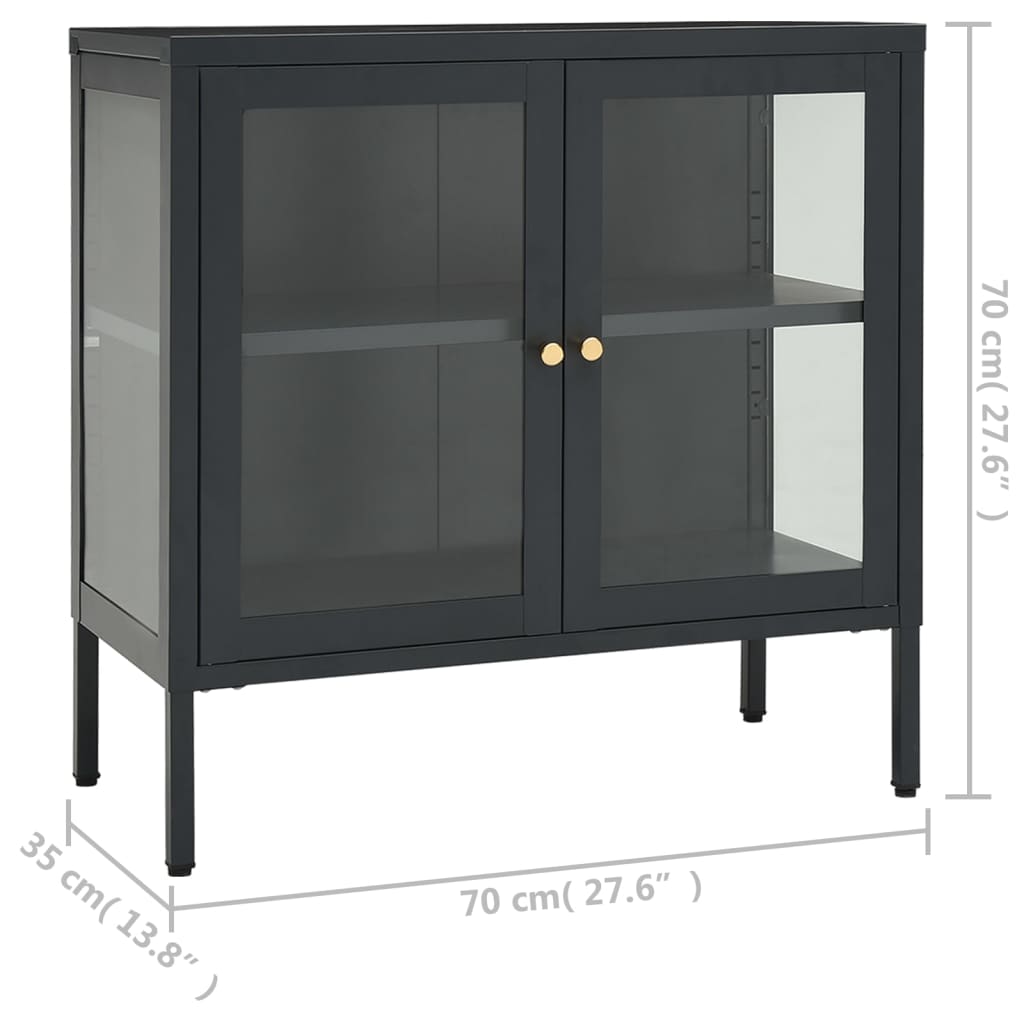 vidaXL Szafka boczna, antracytowa, 70x35x70 cm, stal i szkło