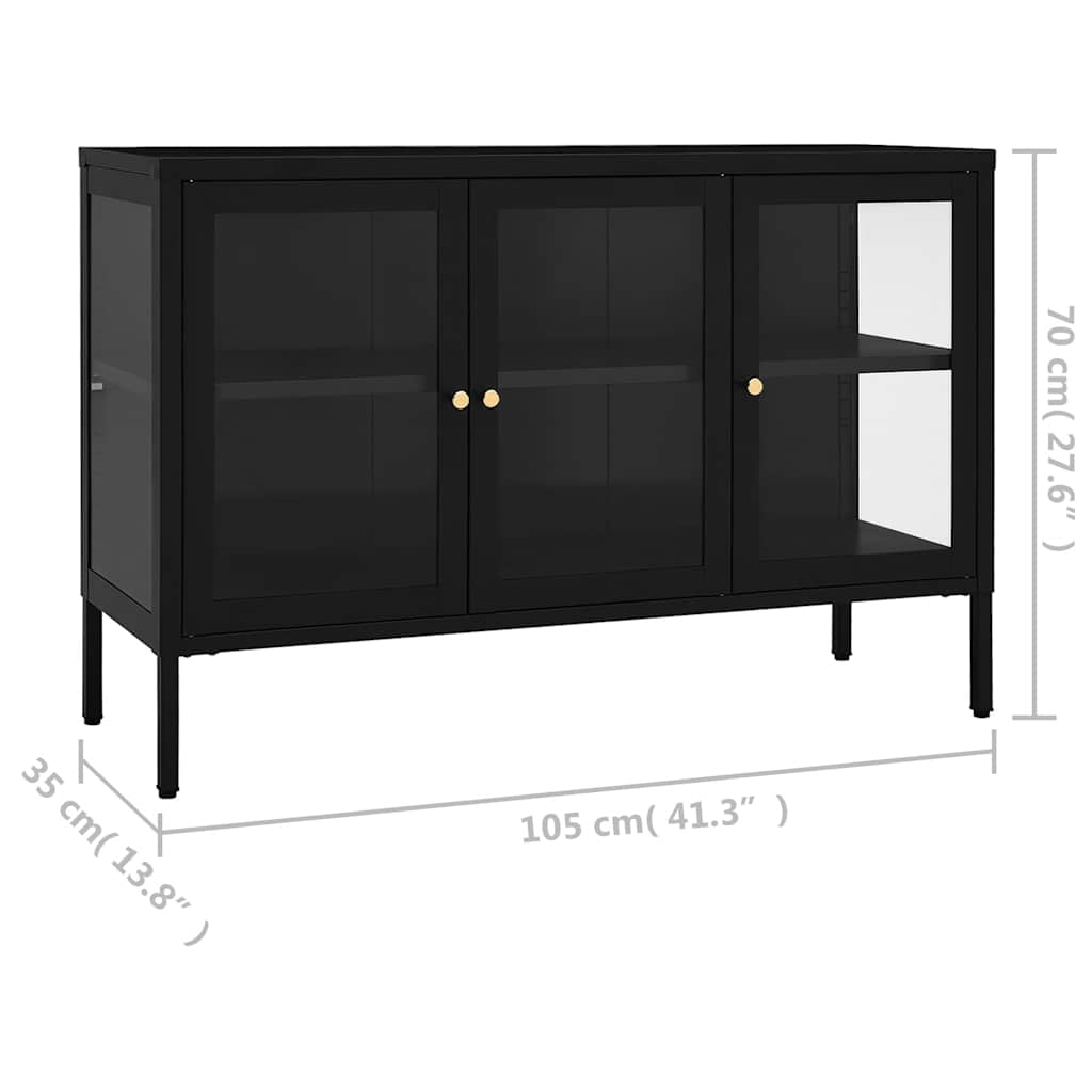 vidaXL Szafka boczna, czarna, 105x35x70 cm, stal i szkło