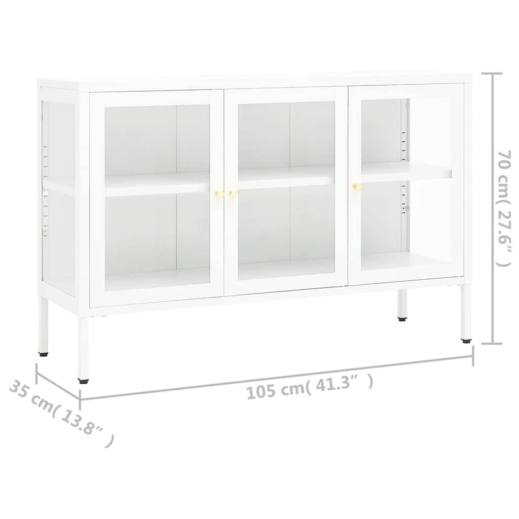 vidaXL Szafka boczna, biała, 105x35x70 cm, stal i szkło