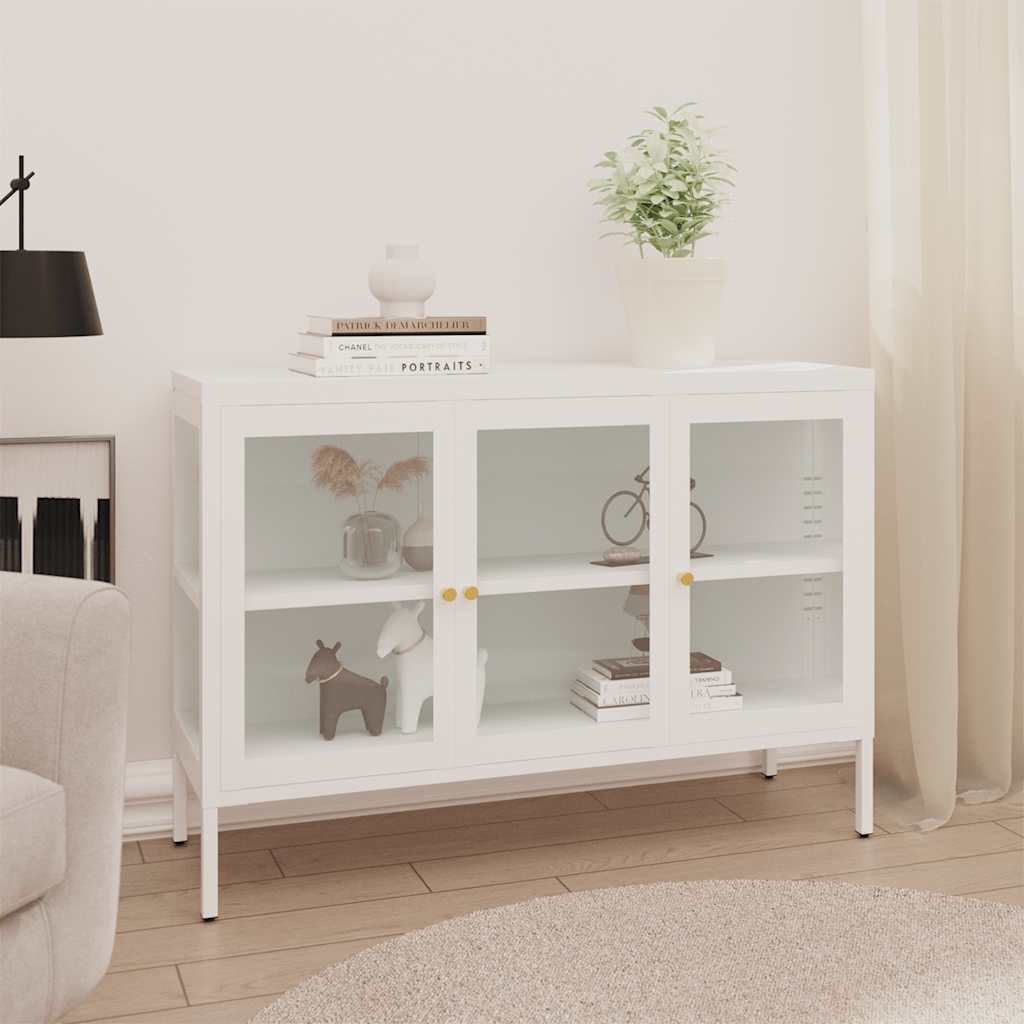 vidaXL Szafka boczna, biała, 105x35x70 cm, stal i szkło