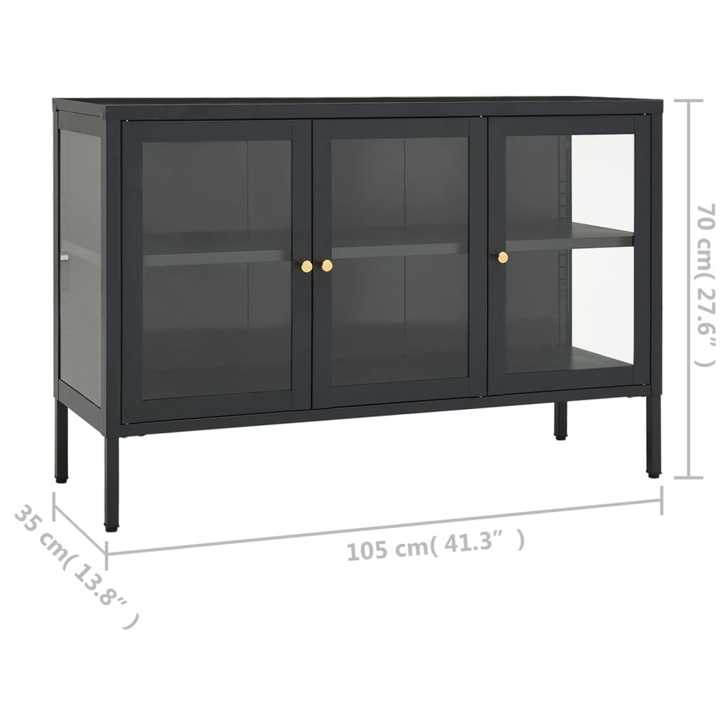 vidaXL Szafka boczna, antracytowa, 105x35x70 cm, stal i szkło