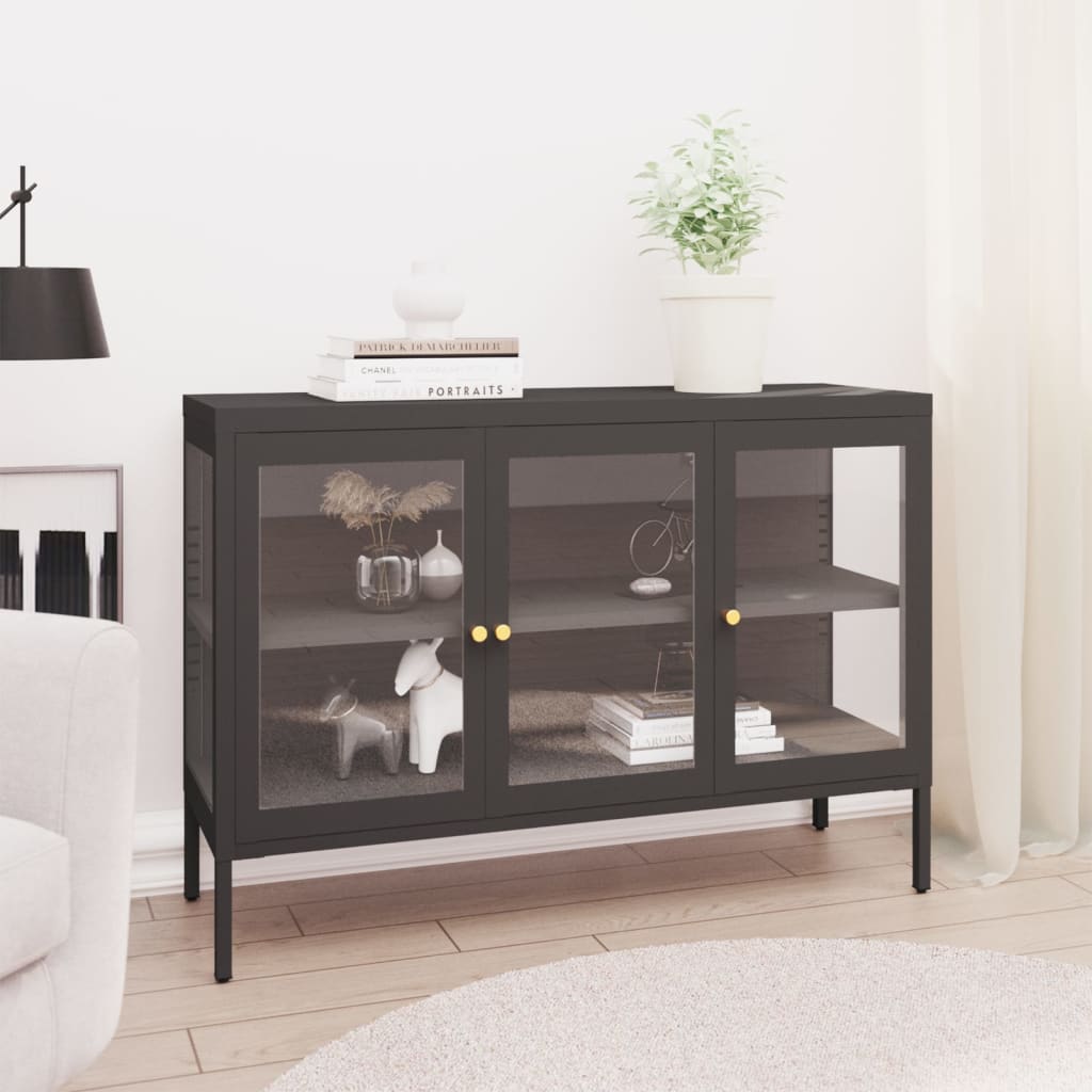 vidaXL Szafka boczna, antracytowa, 105x35x70 cm, stal i szkło