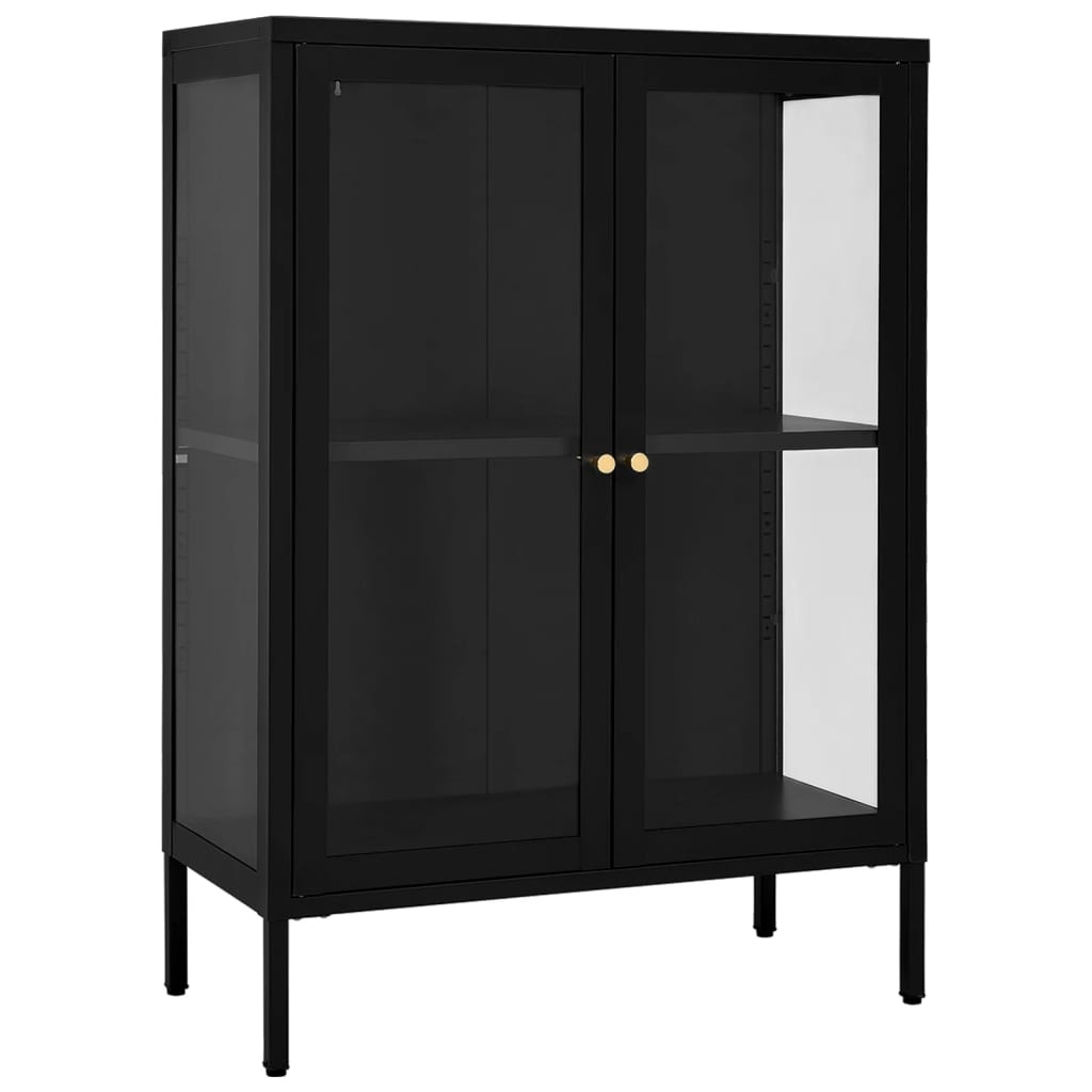 vidaXL Szafka boczna, czarna, 75x35x105 cm, stal i szkło