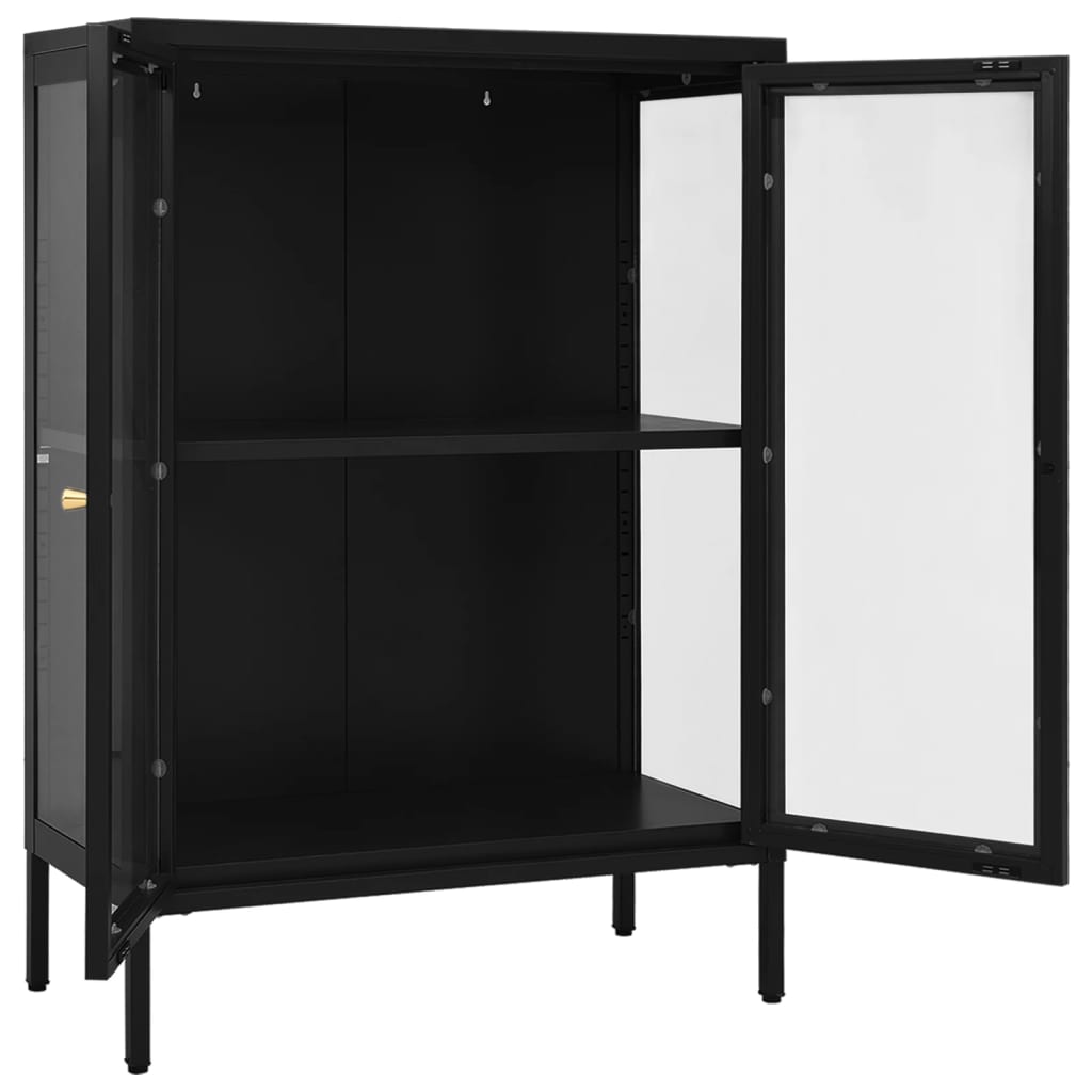 vidaXL Szafka boczna, czarna, 75x35x105 cm, stal i szkło