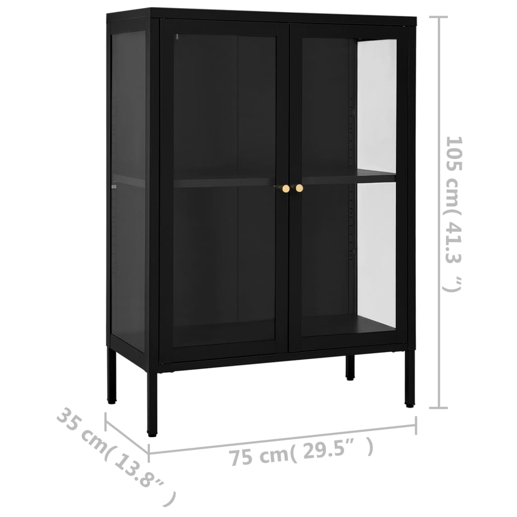 vidaXL Szafka boczna, czarna, 75x35x105 cm, stal i szkło