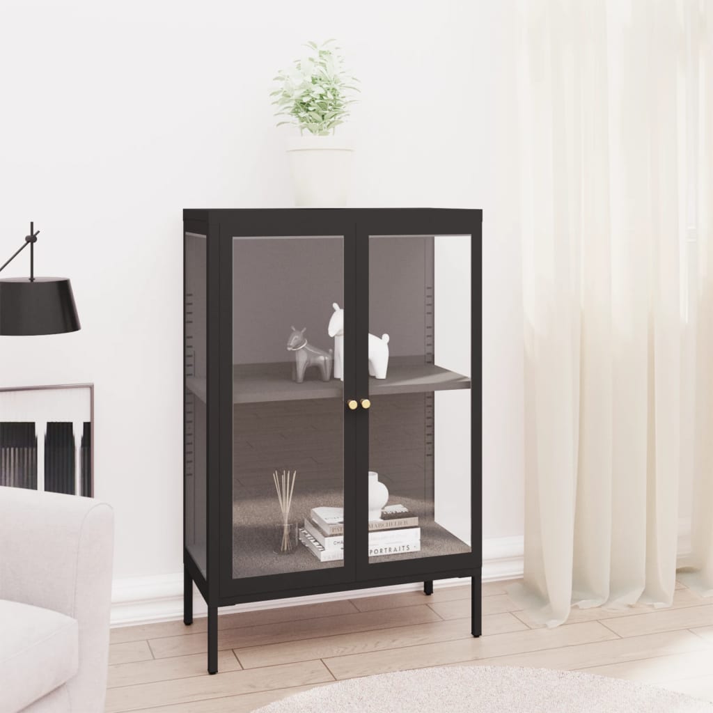 vidaXL Szafka boczna, czarna, 75x35x105 cm, stal i szkło