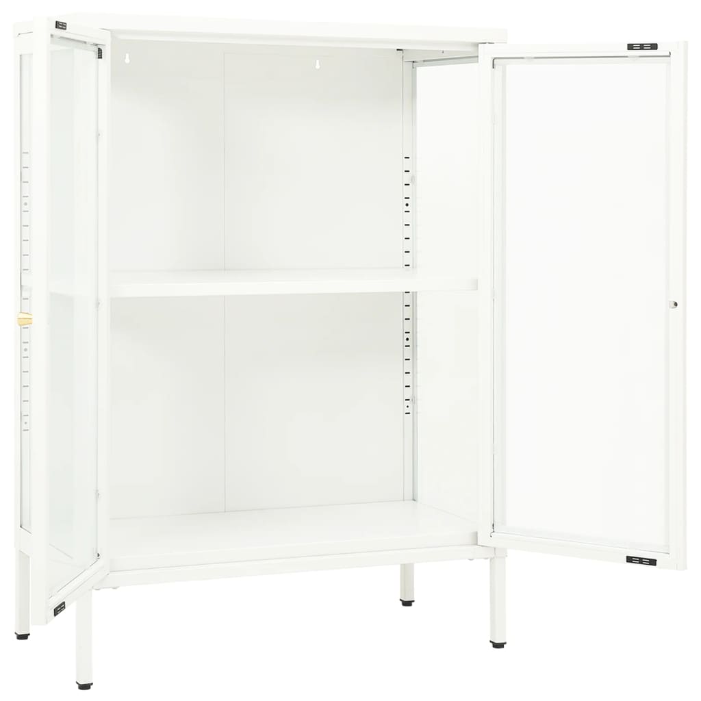 vidaXL Szafka boczna, biała, 75x35x105 cm, stal i szkło