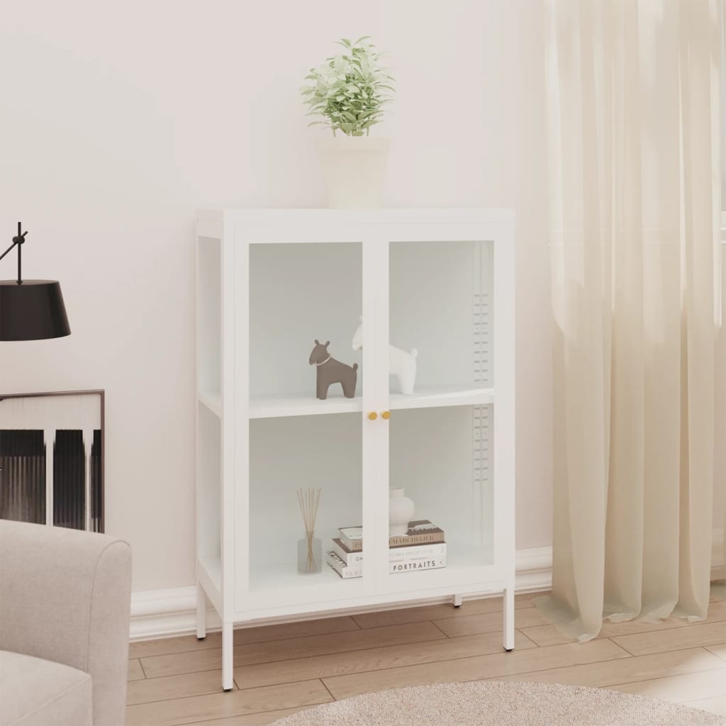 vidaXL Szafka boczna, biała, 75x35x105 cm, stal i szkło