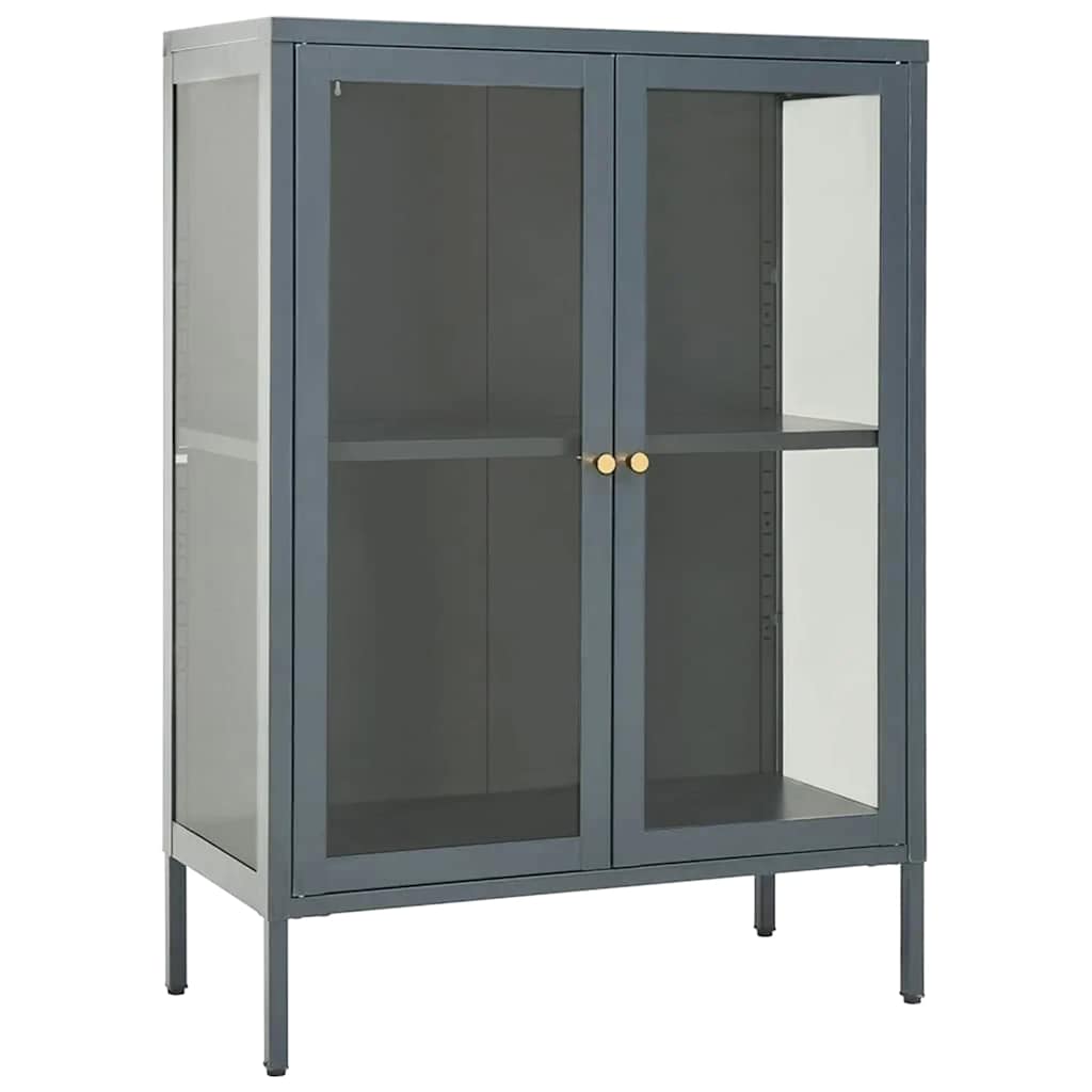 vidaXL Szafka boczna, antracytowa, 75x35x105 cm, stal i szkło