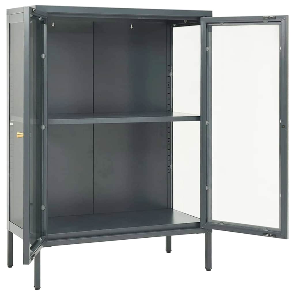 vidaXL Szafka boczna, antracytowa, 75x35x105 cm, stal i szkło