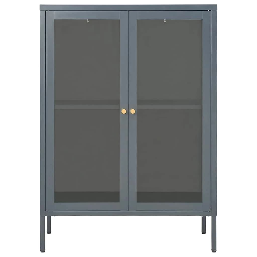 vidaXL Szafka boczna, antracytowa, 75x35x105 cm, stal i szkło