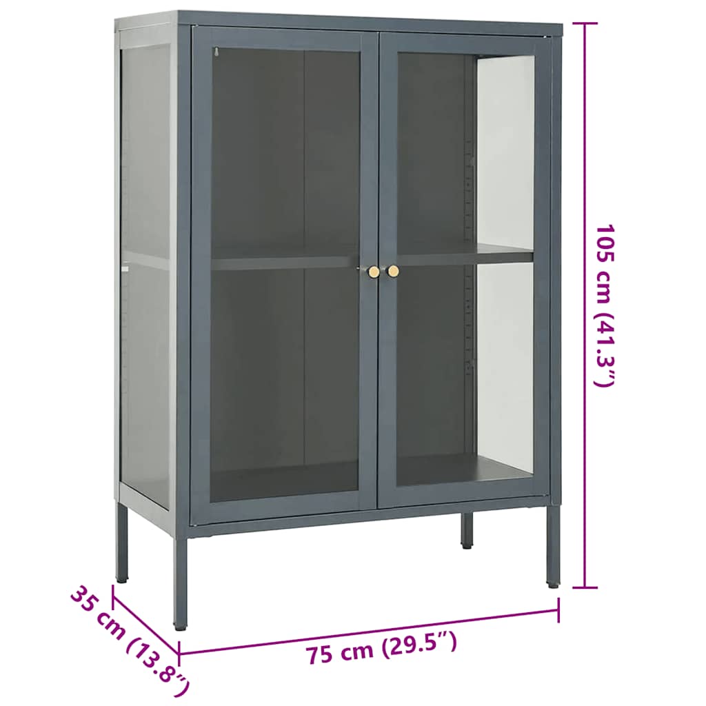 vidaXL Szafka boczna, antracytowa, 75x35x105 cm, stal i szkło