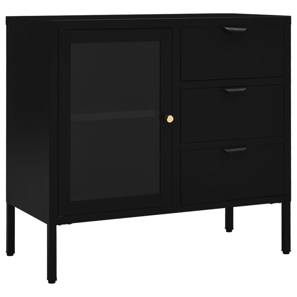 vidaXL Komoda, czarna, 75x35x70 cm, stal i szkło hartowane