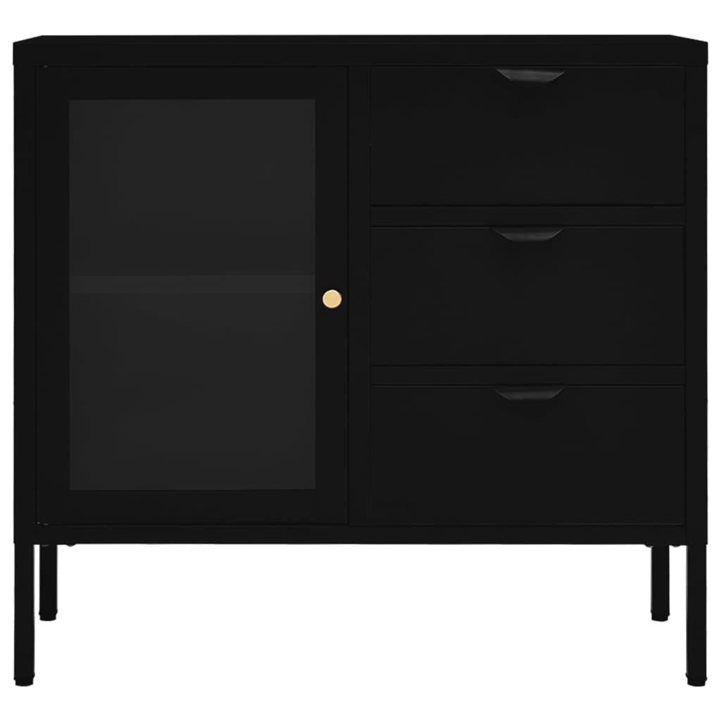 vidaXL Komoda, czarna, 75x35x70 cm, stal i szkło hartowane