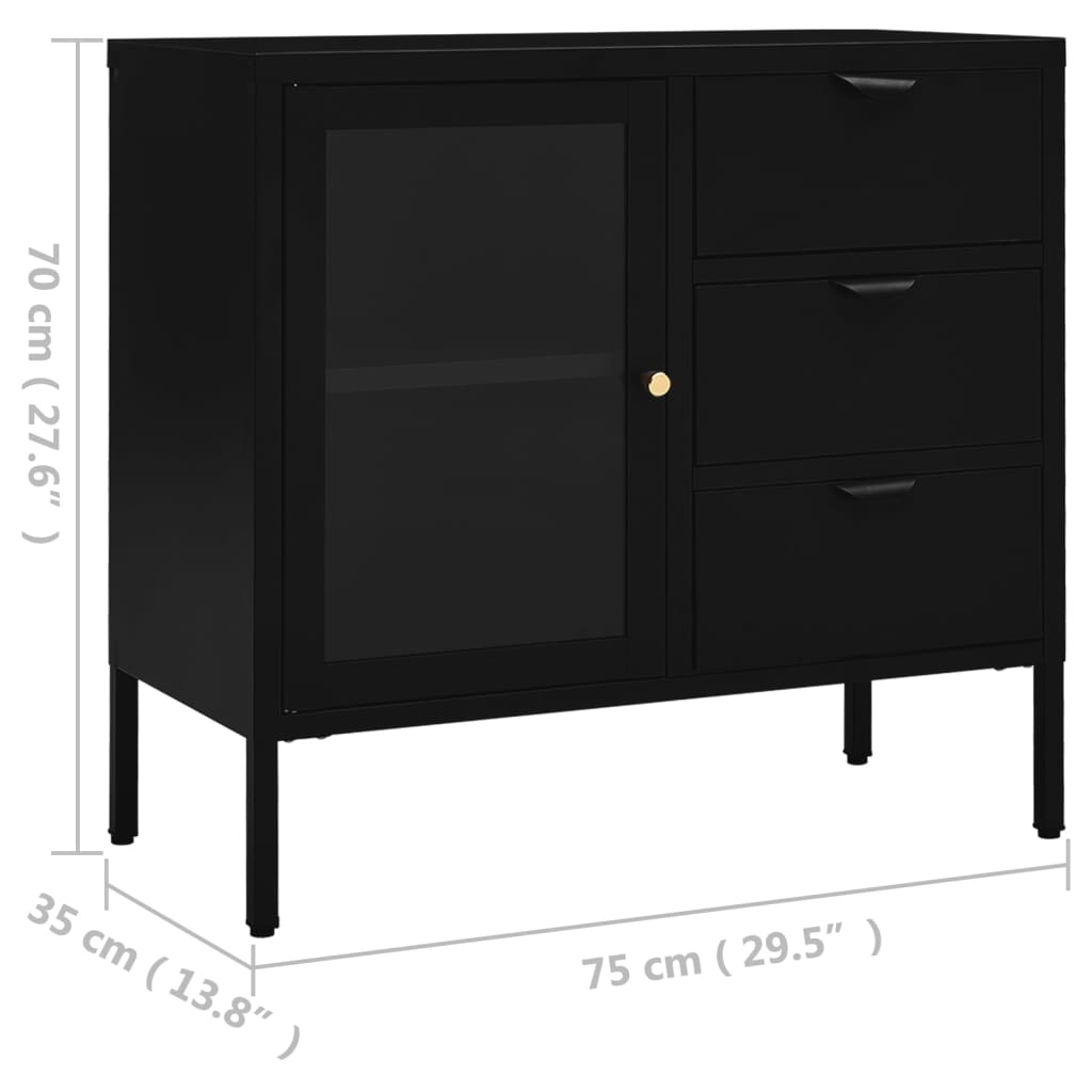 vidaXL Komoda, czarna, 75x35x70 cm, stal i szkło hartowane