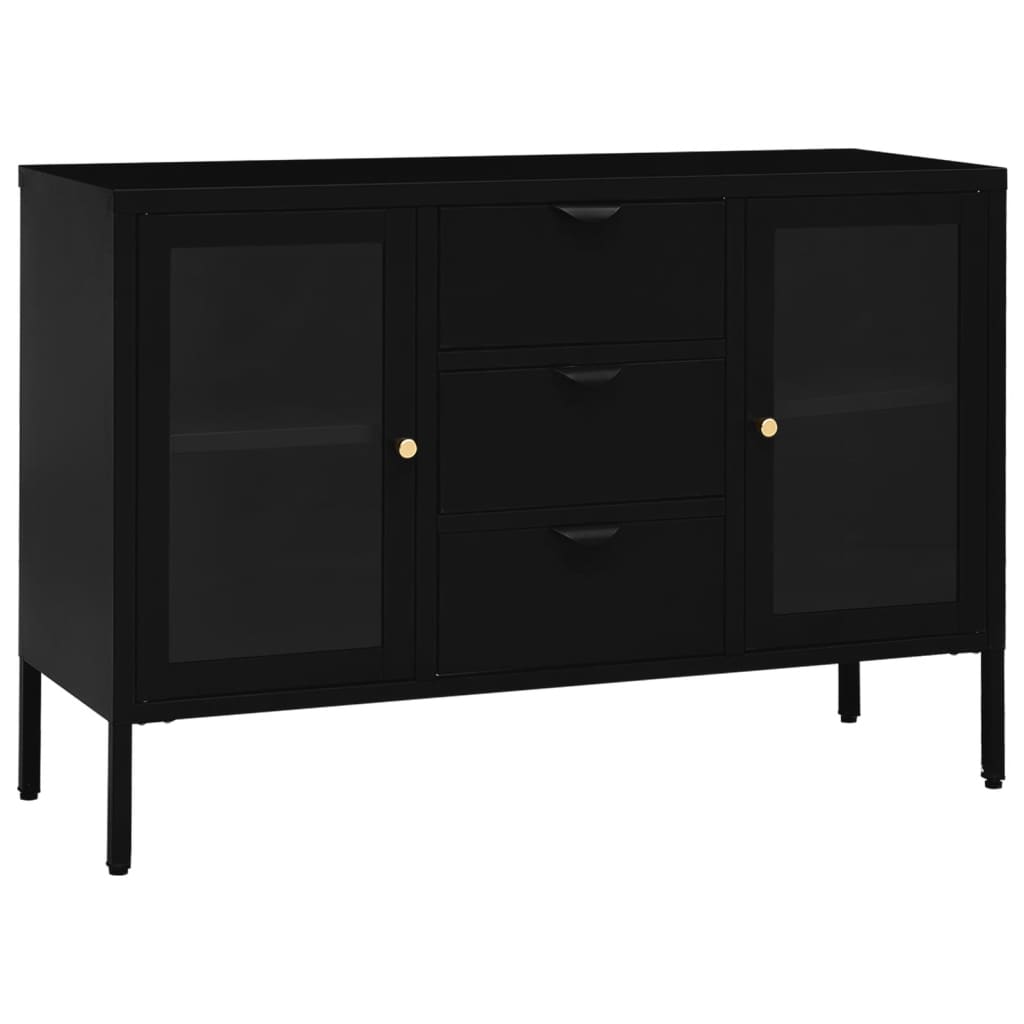 vidaXL Komoda, czarna, 105x35x70 cm, stal i szkło hartowane