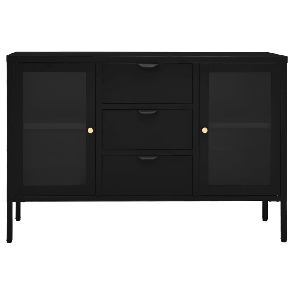 vidaXL Komoda, czarna, 105x35x70 cm, stal i szkło hartowane