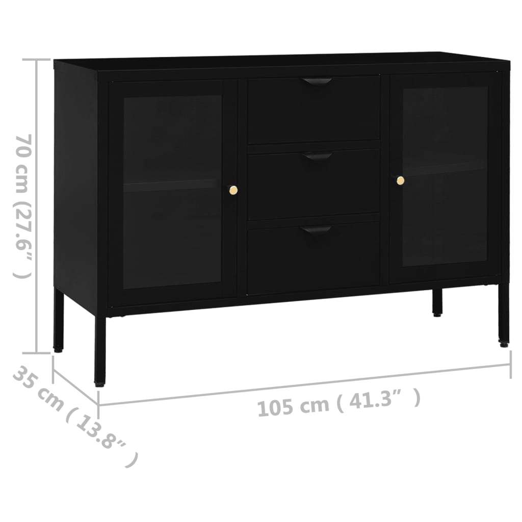 vidaXL Komoda, czarna, 105x35x70 cm, stal i szkło hartowane