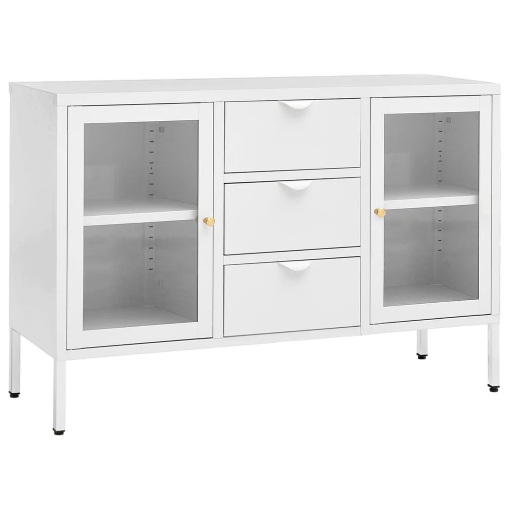 vidaXL Komoda, biała, 105x35x70 cm, stal i szkło hartowane