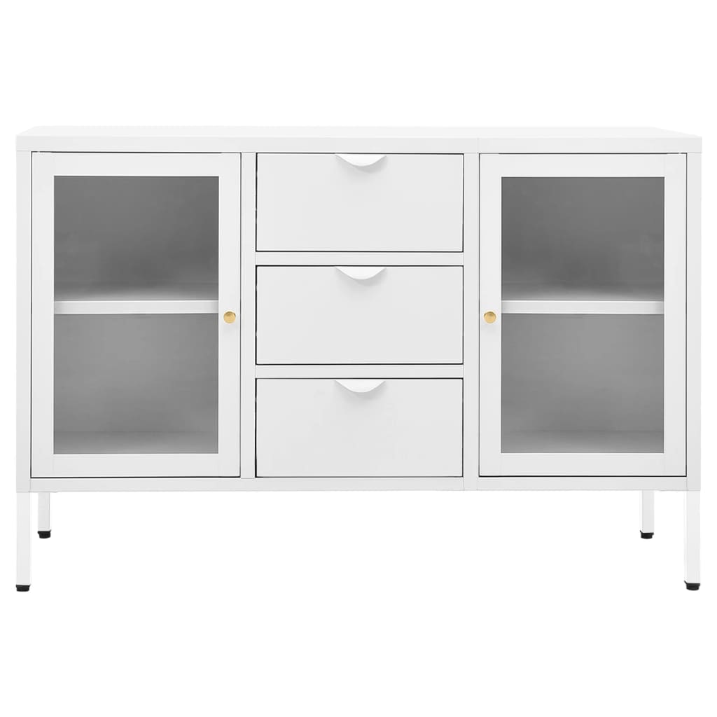 vidaXL Komoda, biała, 105x35x70 cm, stal i szkło hartowane
